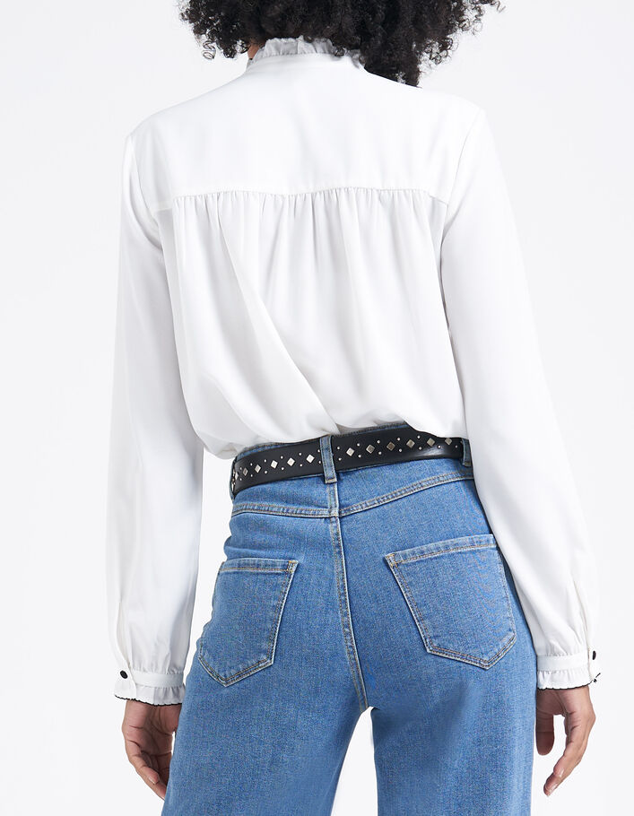 I.Code Off-white blouse with black embroidered ruffles - I.CODE