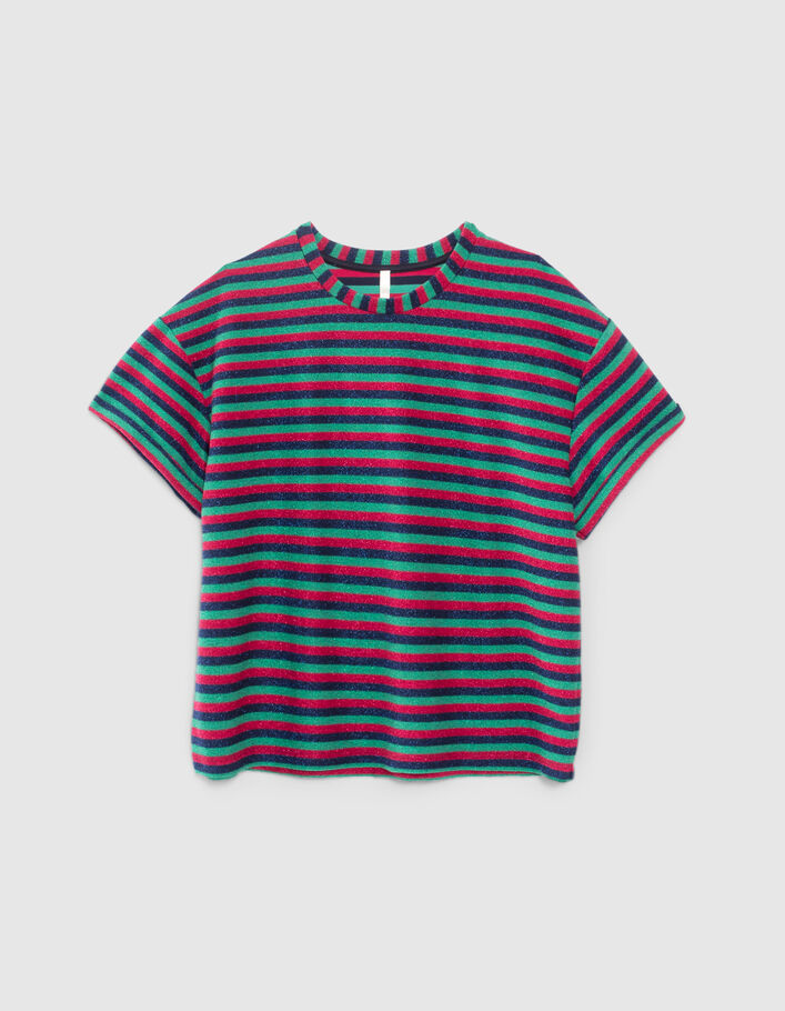 Tee-shirt magenta pailleté motif rayures colorées I.Code - I.CODE