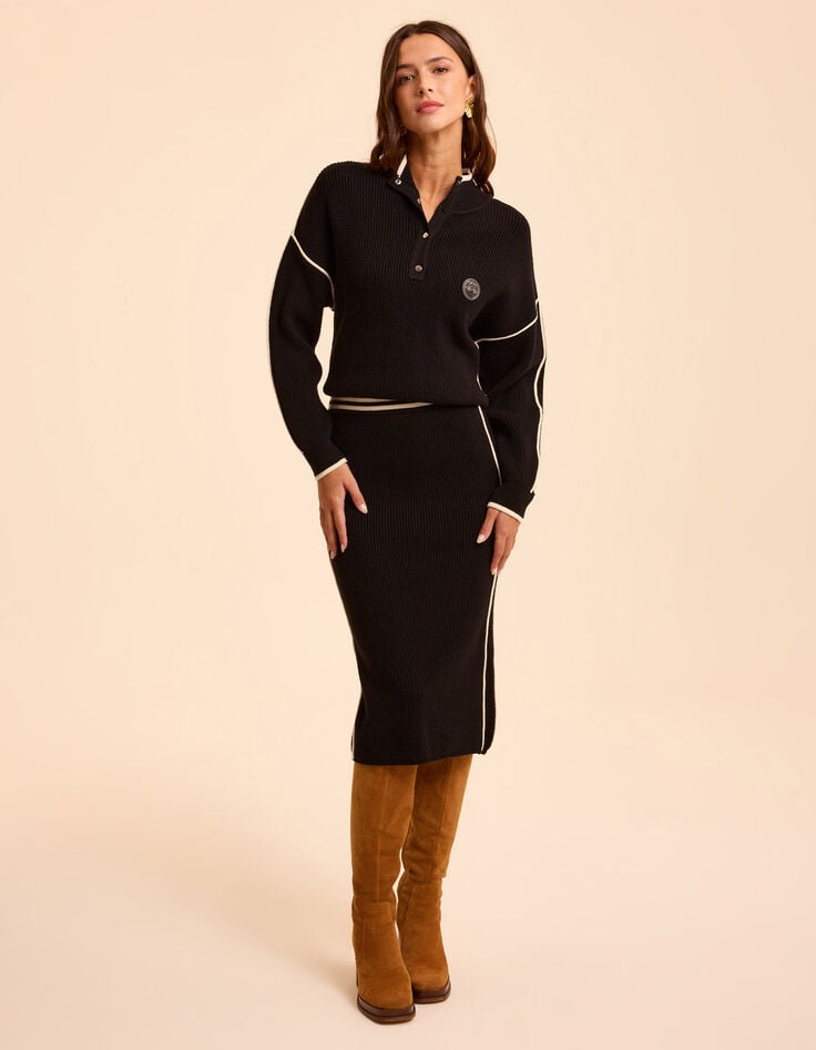 I.Code black ribbed knit sporty zip-neck sweater-7 I.Code black ribbed knit sporty zip-neck sweater-7