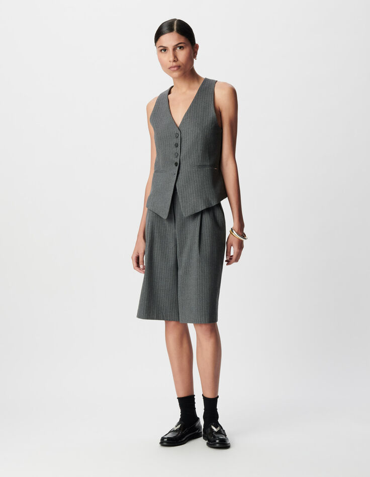 Mujer gris tenis raya traje sin mangas chaleco-1