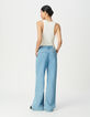 Blaue weite Damenjeans hoher Bund-3