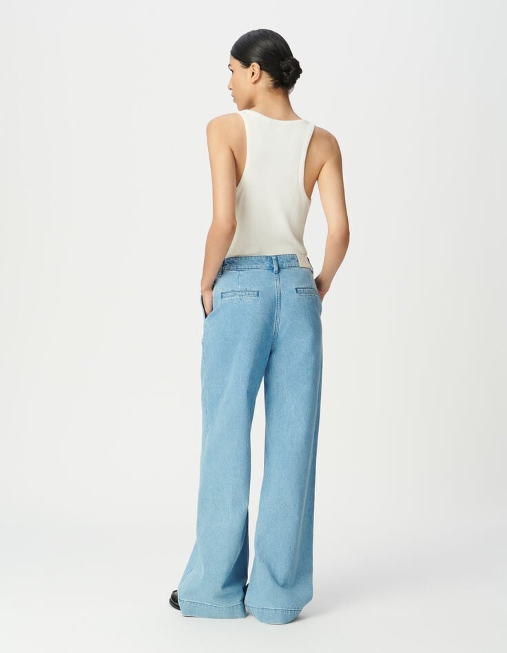 Blaue weite Damenjeans hoher Bund-3