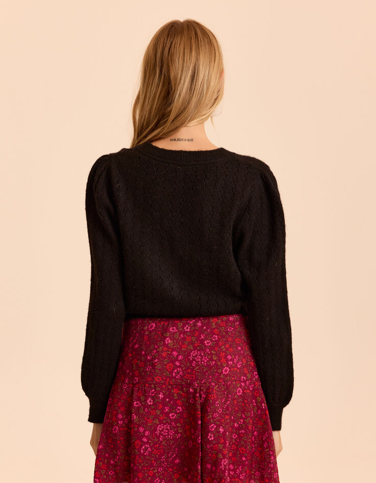 Cardigan noir tricot ajour&eacute; I.Code-2