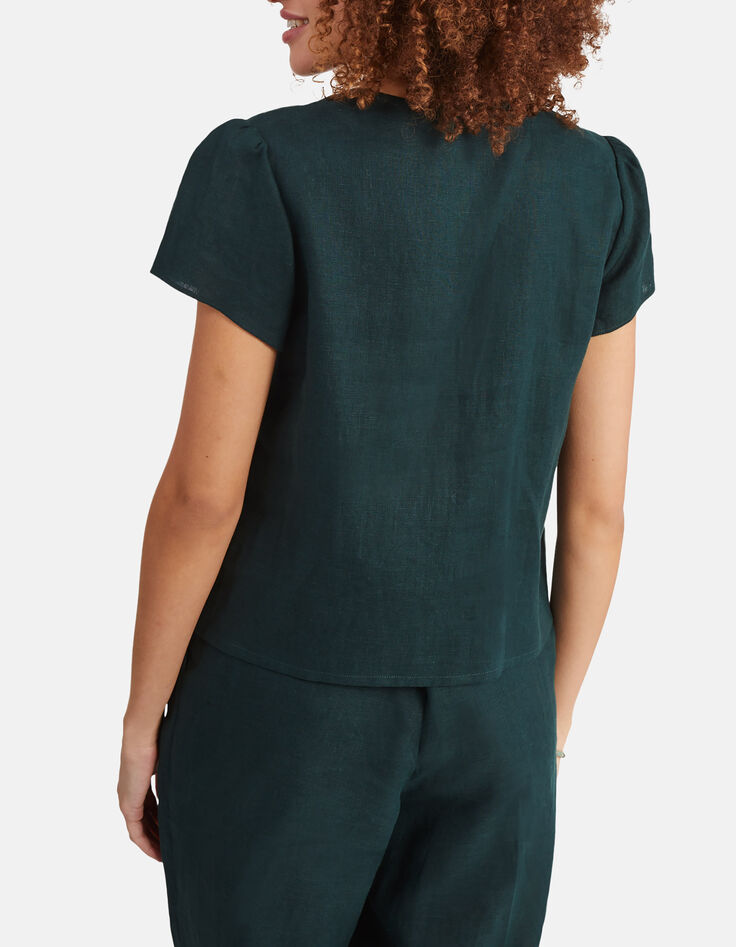 Linnen top imperial green gekruiste knoopsluiting I.Code-3