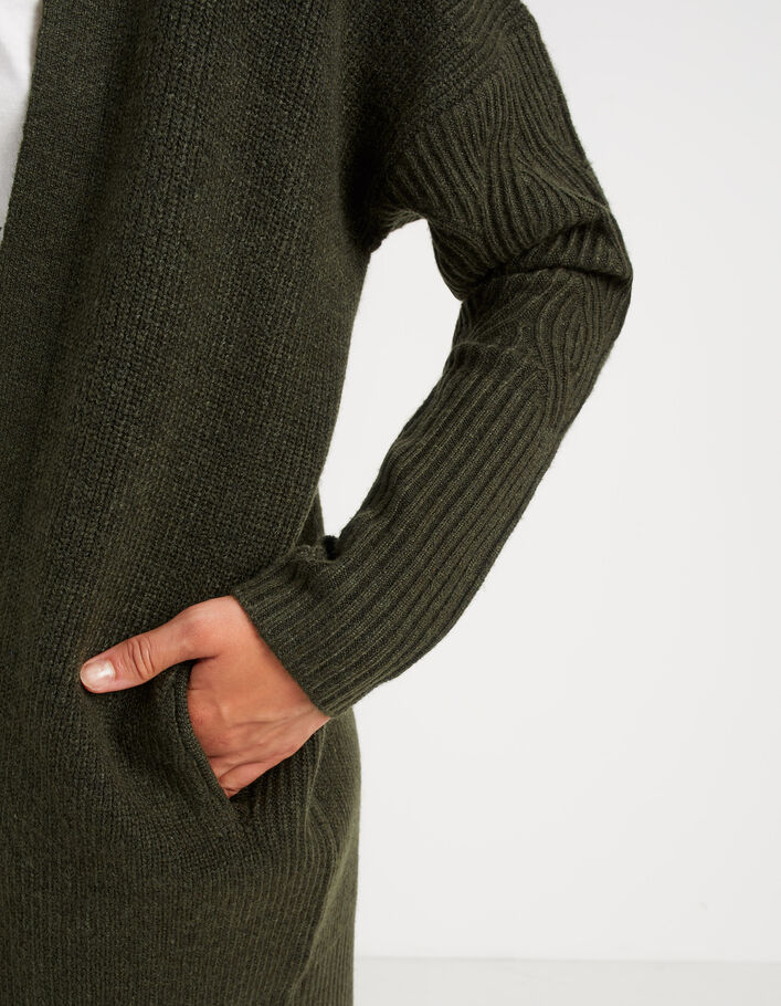 I.Code empire green ribbed knit mid-length cardigan - I.CODE