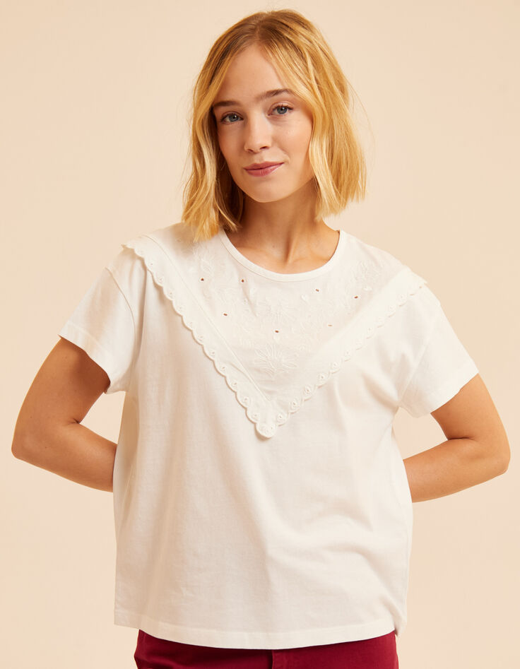 T-shirt blanc à broderie florale I.Code-2