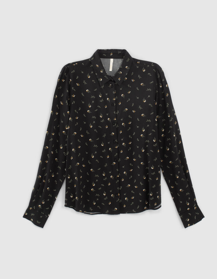 I.Code black shirt with minimalistic floral print-6