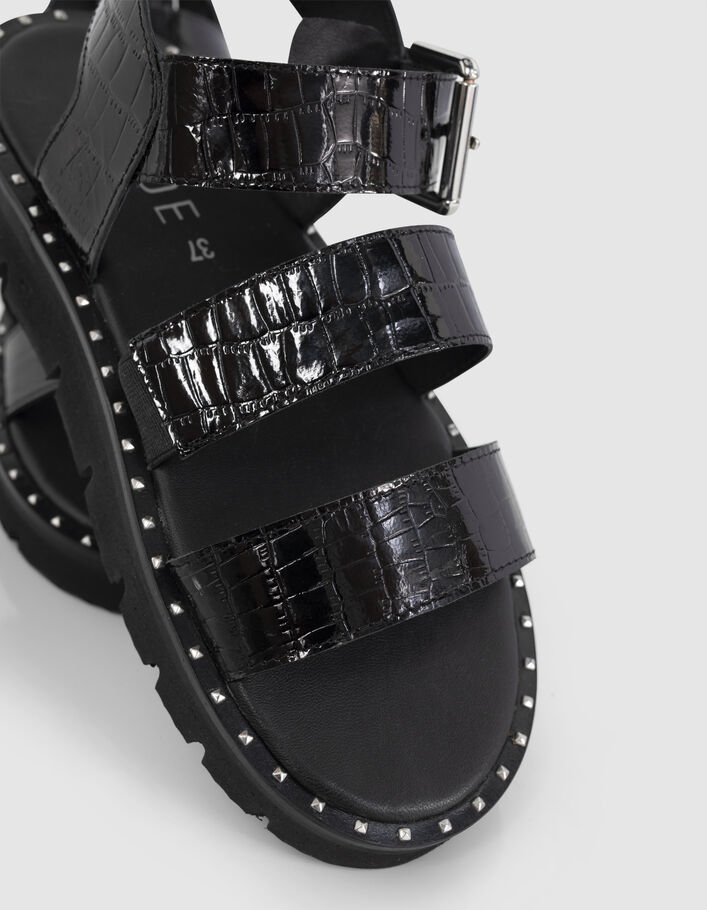 I.Code black crocodile embossed patent leather sandals - I.CODE