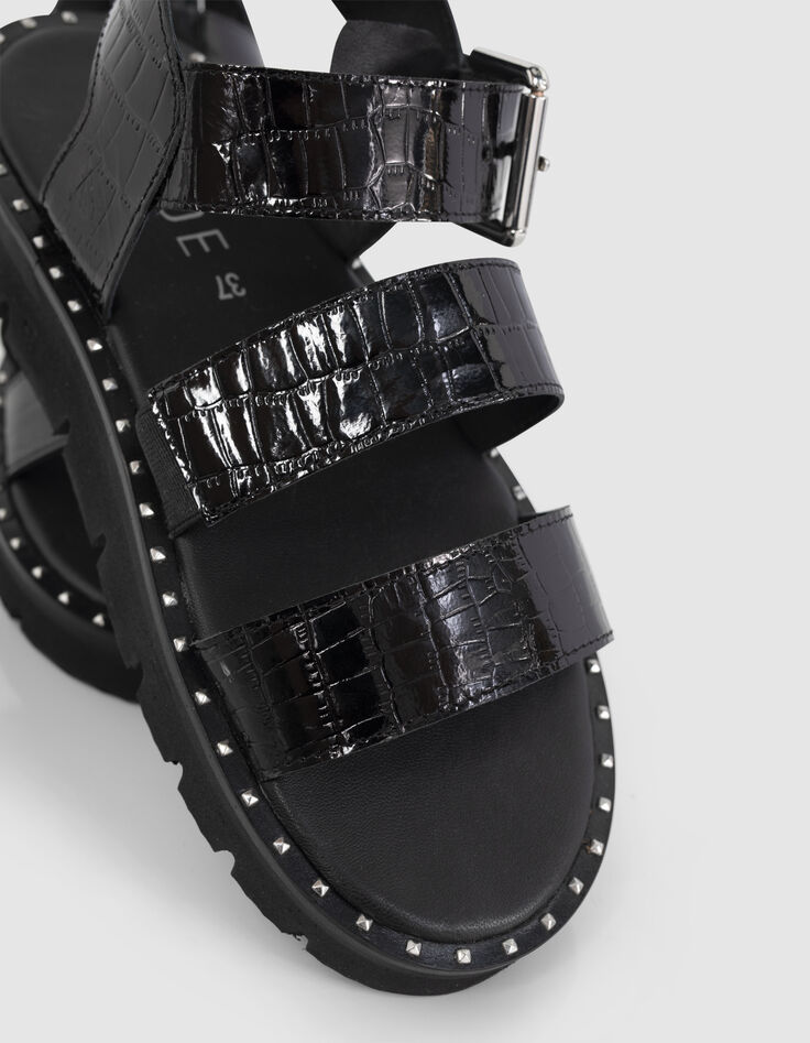 Sandales noires en cuir verni embossé croco I.Code-6