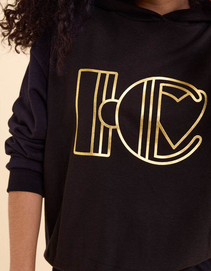 Sweat noir à capuche monogramme doré I.Code-6