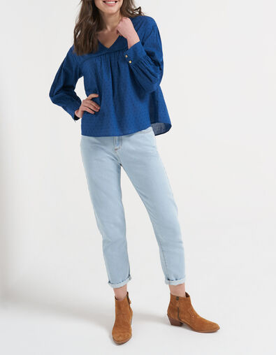 Blouse marine jacquard plumetis coupé I.Code