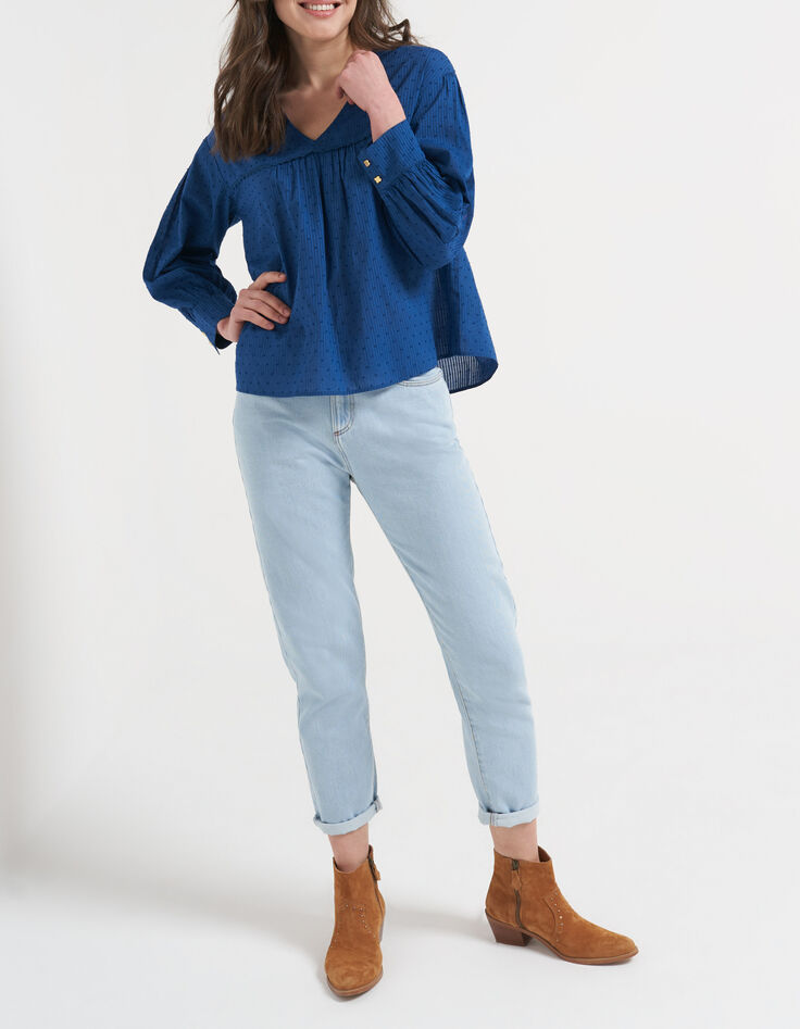 Blouse marine jacquard plumetis coupé I.Code-1