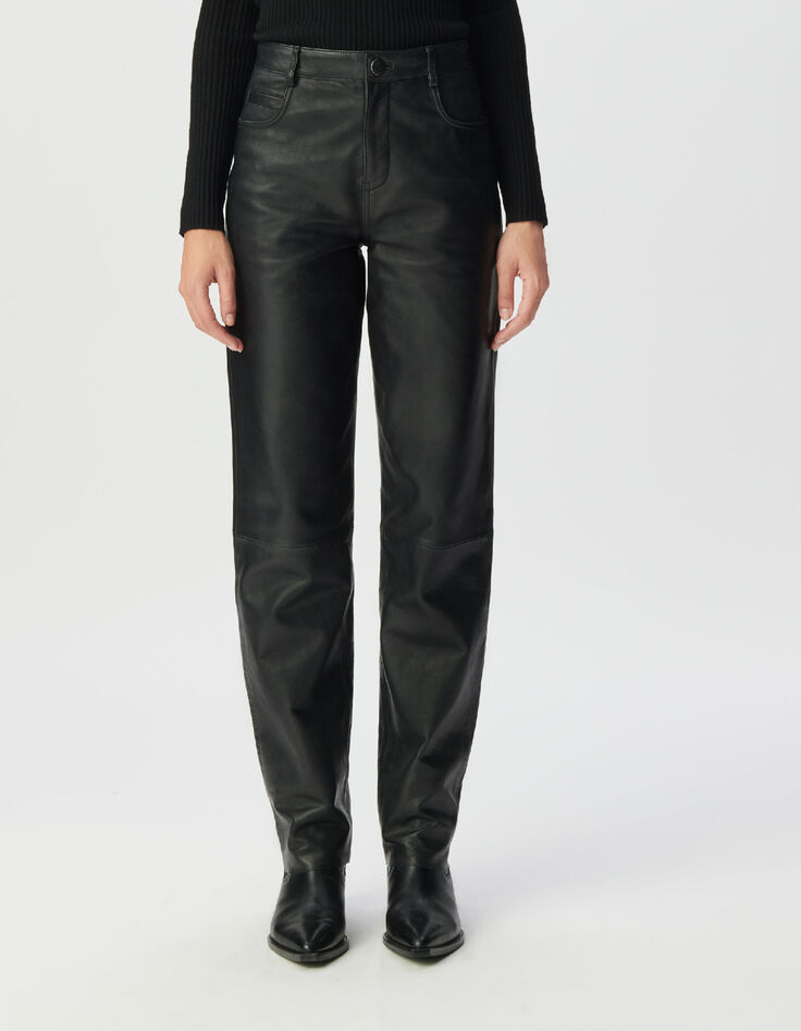 Schwarze Damen-Lederhose Jeansschnitt-2