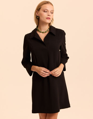 Schwarzes Langarmkleid Kentkragen I.Code
