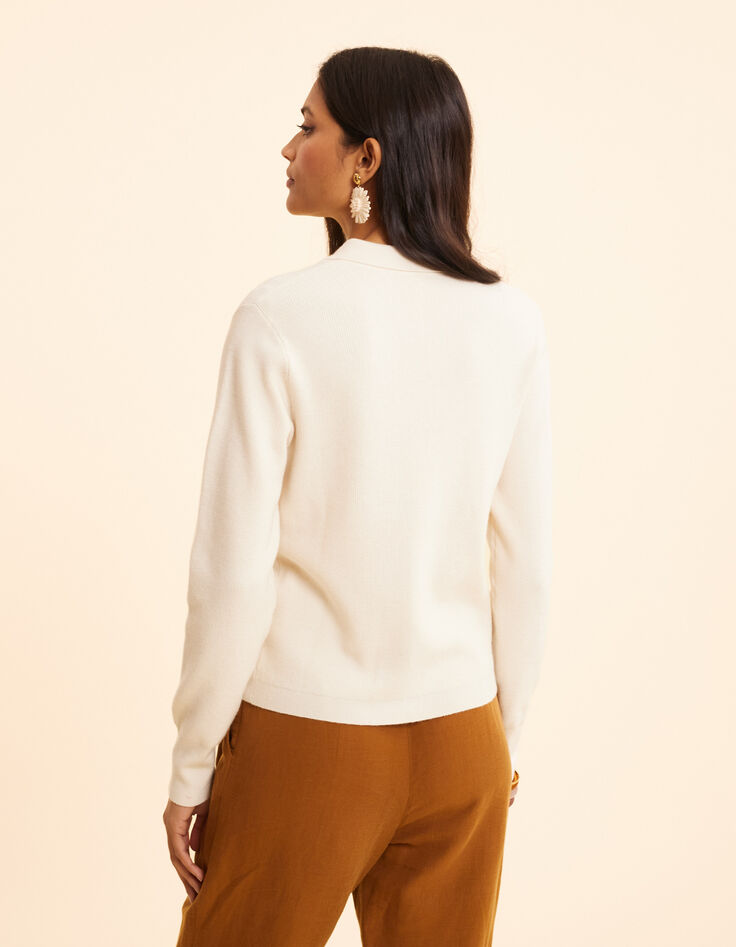Ecru Strickjacke mit Polokragen I.Code-5