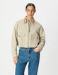 Beigefarbene Jacke in &Uuml;bergr&ouml;&szlig;e mit Samt-Details f&uuml;r Damen-2