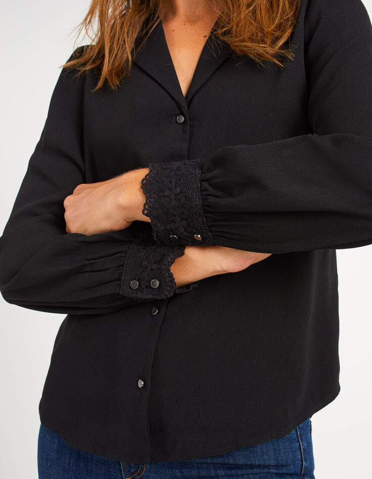 Schwarze Bluse mit bestickten Manschetten I.Code-4 Schwarze Bluse mit bestickten Manschetten I.Code-4
