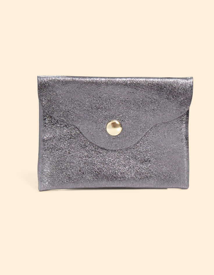 I.Code iridescent grey leather mini clutch bag-2