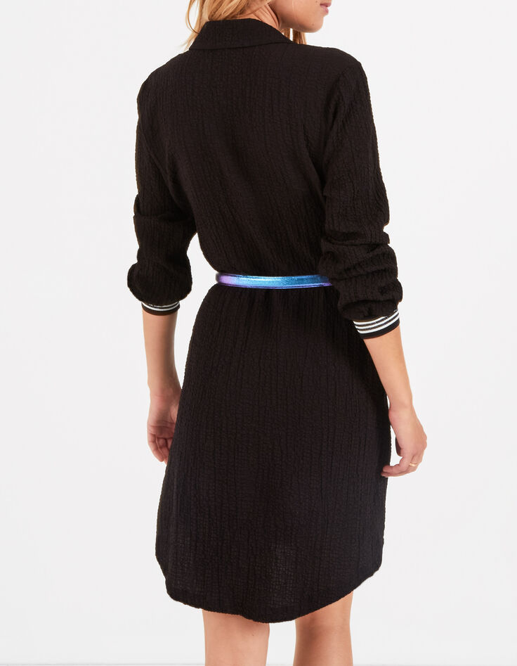 I.Code black seersucker press studded shirt dress-4