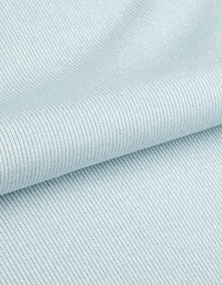 Blaues Pailletten-Rundhalsausschnitt-T-Shirt f&uuml;r Damen mit gerafften &Auml;rmeln-8