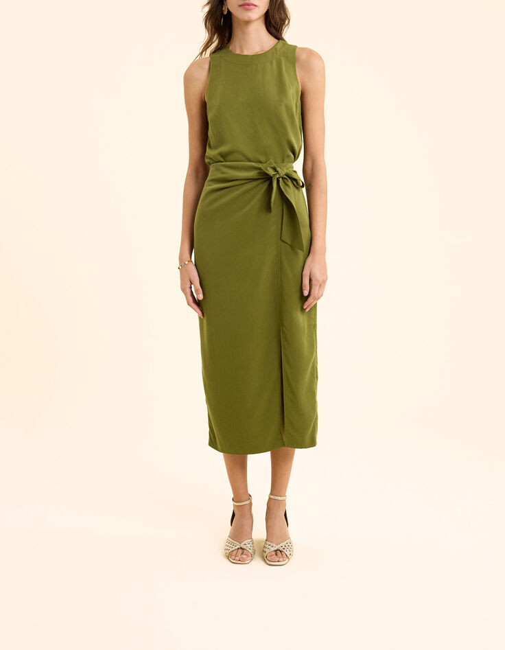 Jupe midi kaki fluide nou&eacute;e c&ocirc;t&eacute; I.Code-8