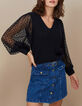 Pull noir bi matière à manches résille plissée I.Code-2