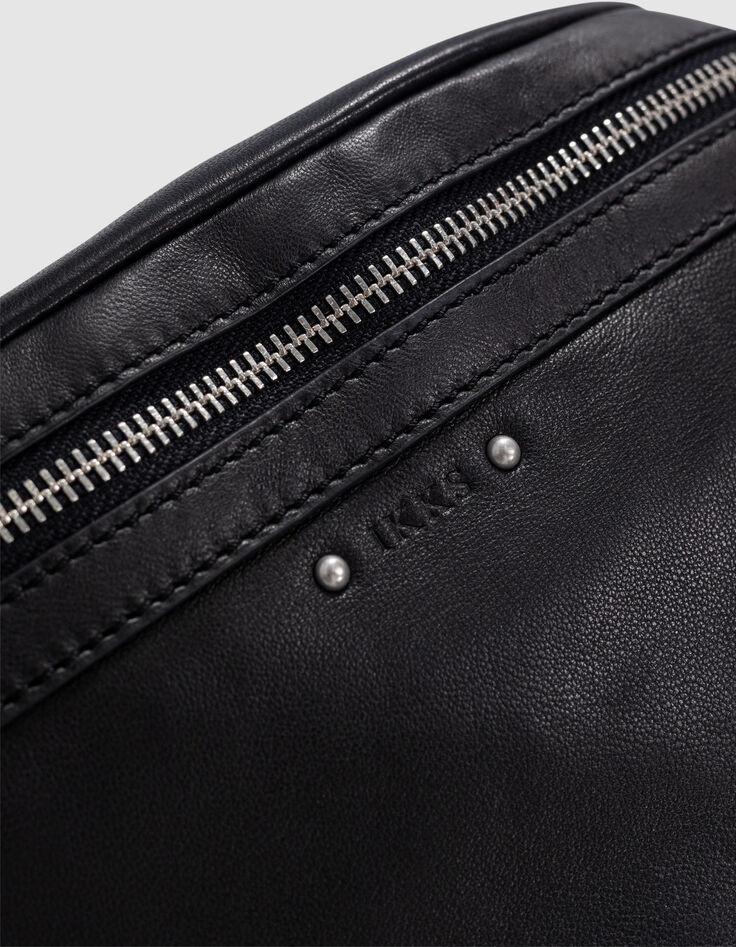 Damen 1440 schwarz Leder Bananentasche-4