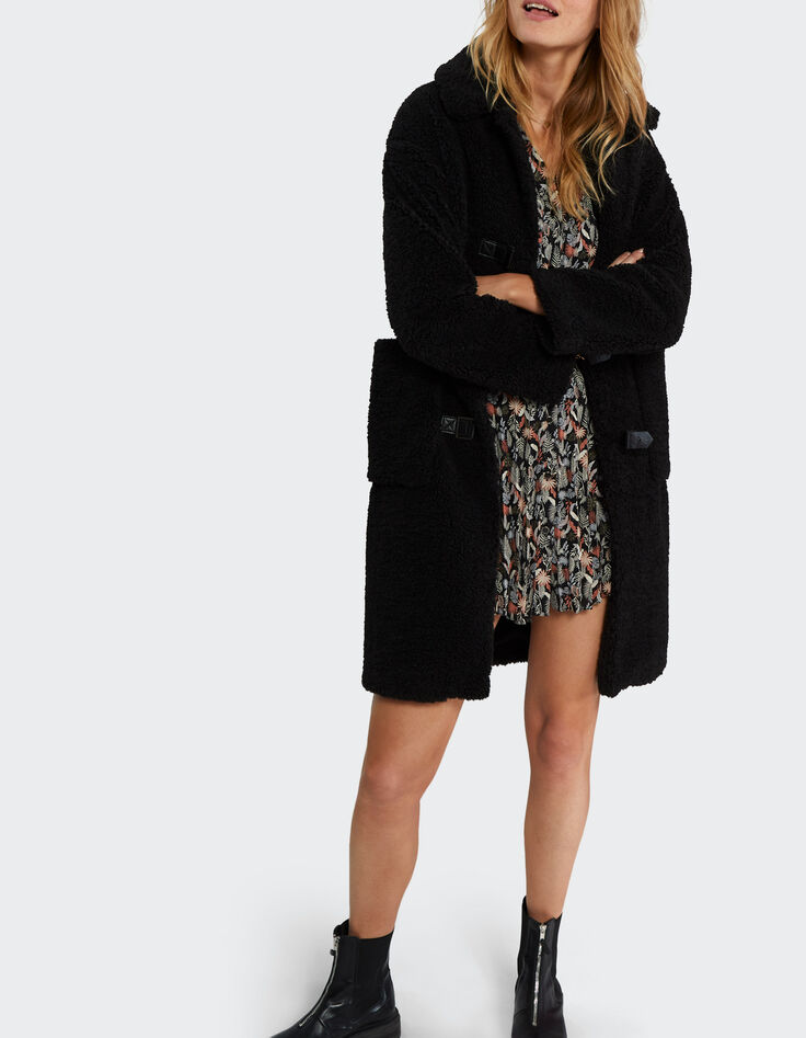 Robe noire plissée à imprimé végétal I.Code-3