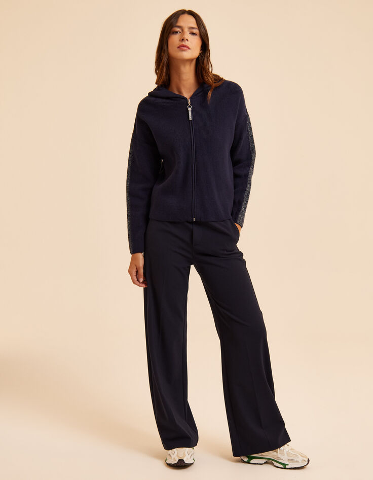 Marineblaue Kapuzenjacke Zip und Rippstrick I.Code-7