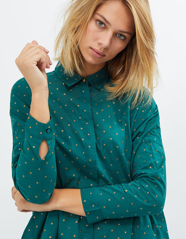 Chemise émeraude à pois pailletés dorés I.Code-2