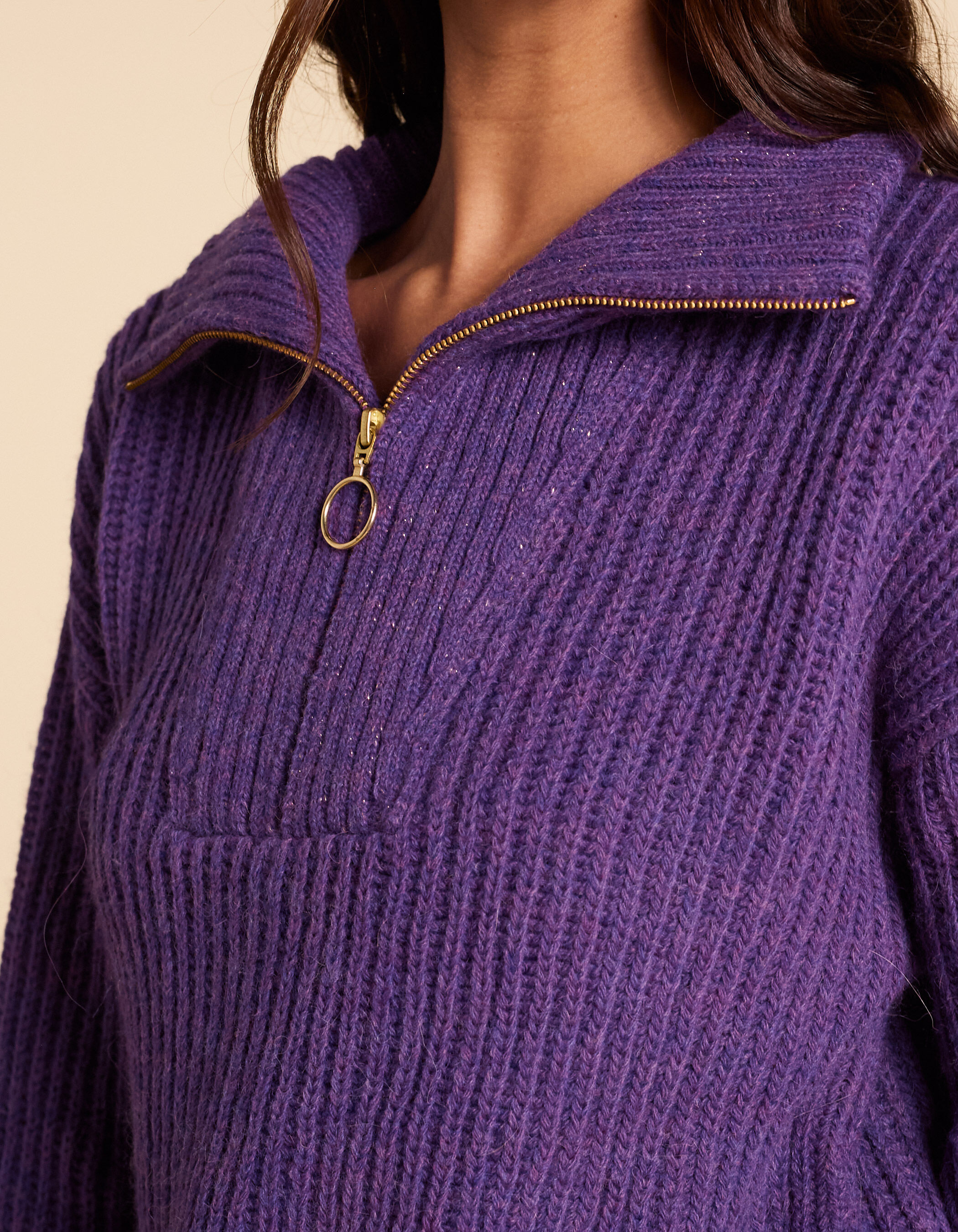 I.Code dark purple knit zip neck sweater