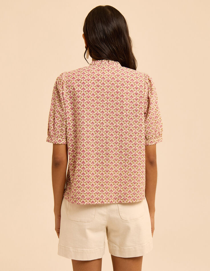 Top écru imprimé fleurs indiennes roses I.Code-5