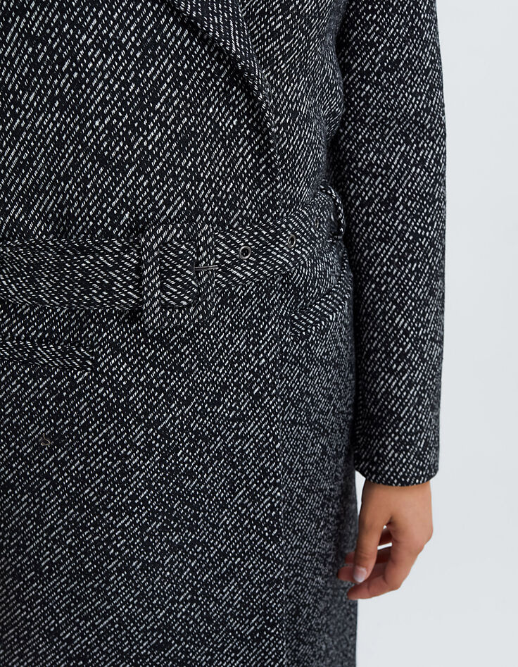 Manteau noir long et chiné avec ceinture I.Code-4