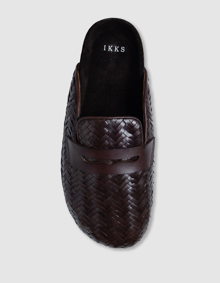 Damen braun geflochtene Lederclogs-6