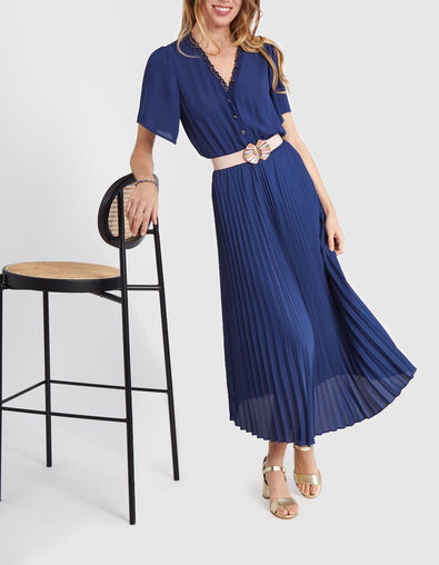 Vestido largo &iacute;ndigo bajo plisado I.Code