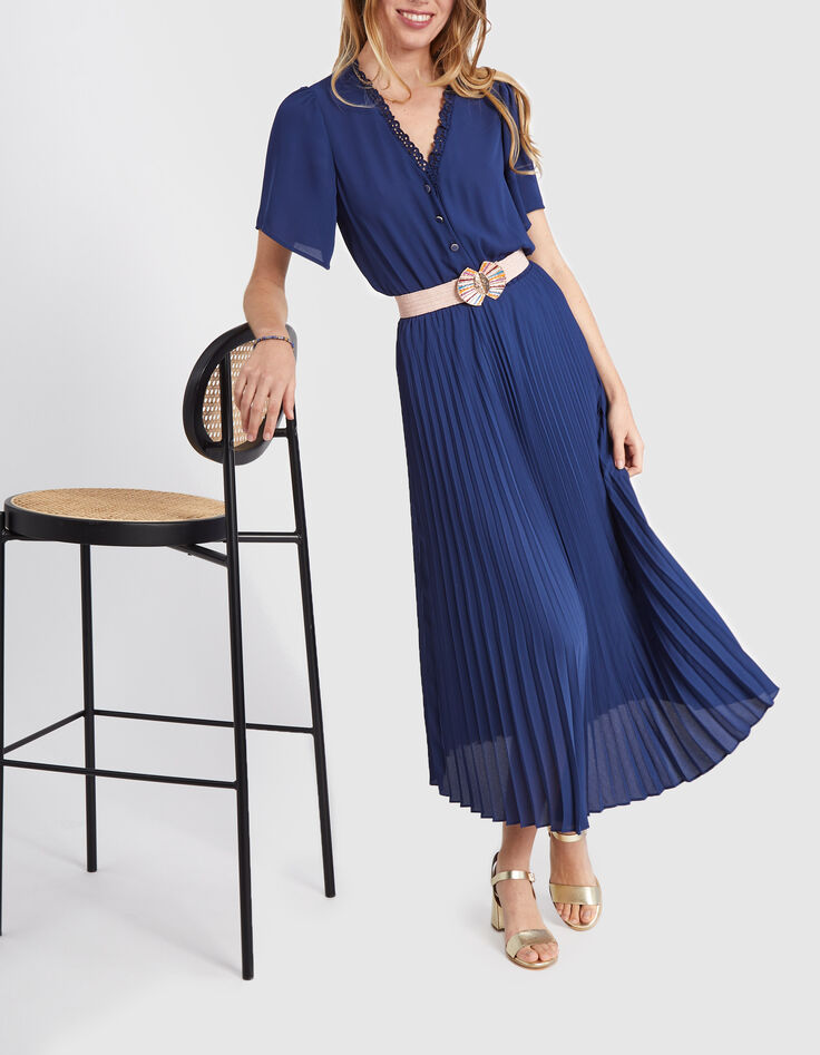 Vestido largo &iacute;ndigo bajo plisado I.Code-1