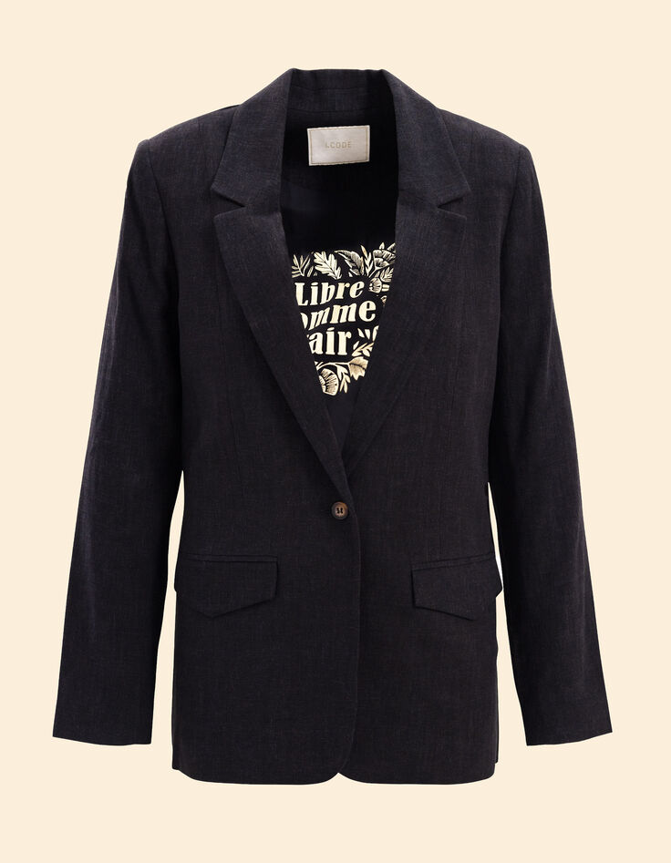 Anzugjacke aus schwarzem Baumwoll-Leinen I.Code-6