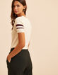 I.Code white openwork knit sweater with burgundy stripes-4
