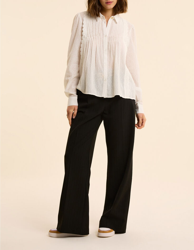 Camisa negra plastrón pliegues bordado inglés I.Code-2