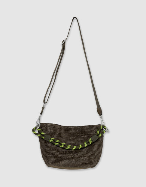 Die Tasche f&uuml;r Damen mit zwei Henkeln aus khakifarbenem, geflochtenem Bast - IKKS