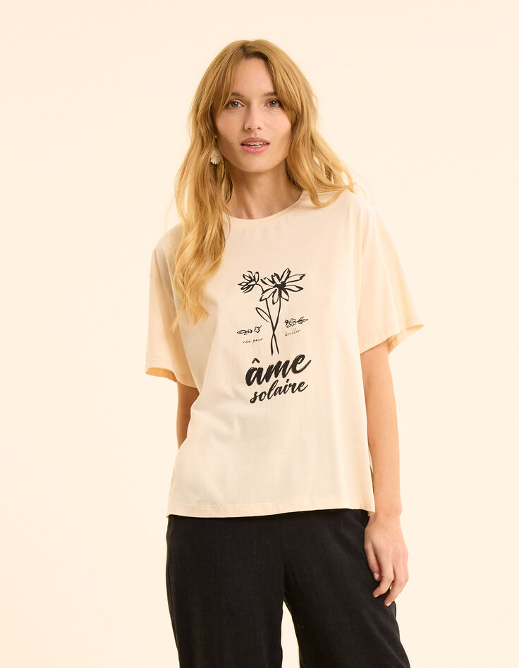 Camiseta de manga corta I.Code ecru visual floral-3