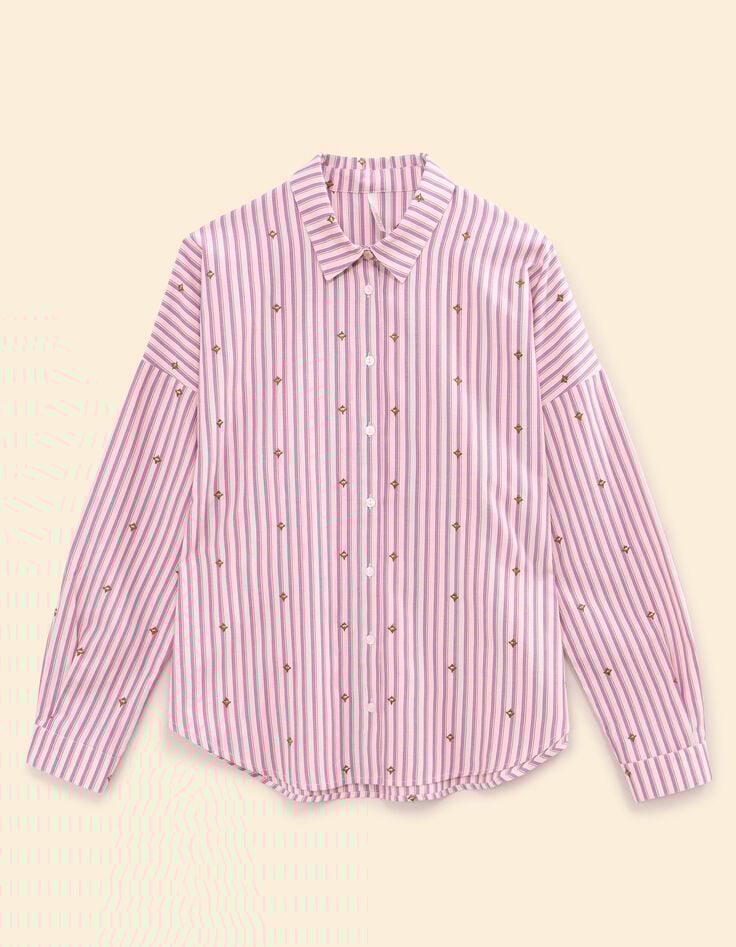 Chemise rose motif rayures et broderies Alexandra I.Code-7 Chemise rose motif rayures et broderies Alexandra I.Code-7