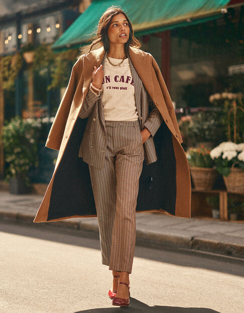 Pantalón de traje beige pata de gallo I.Code