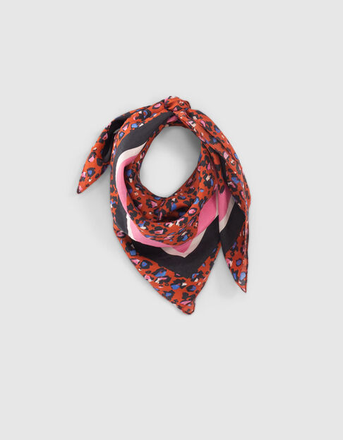 Candy red square scarf with graphic floral print I.Code