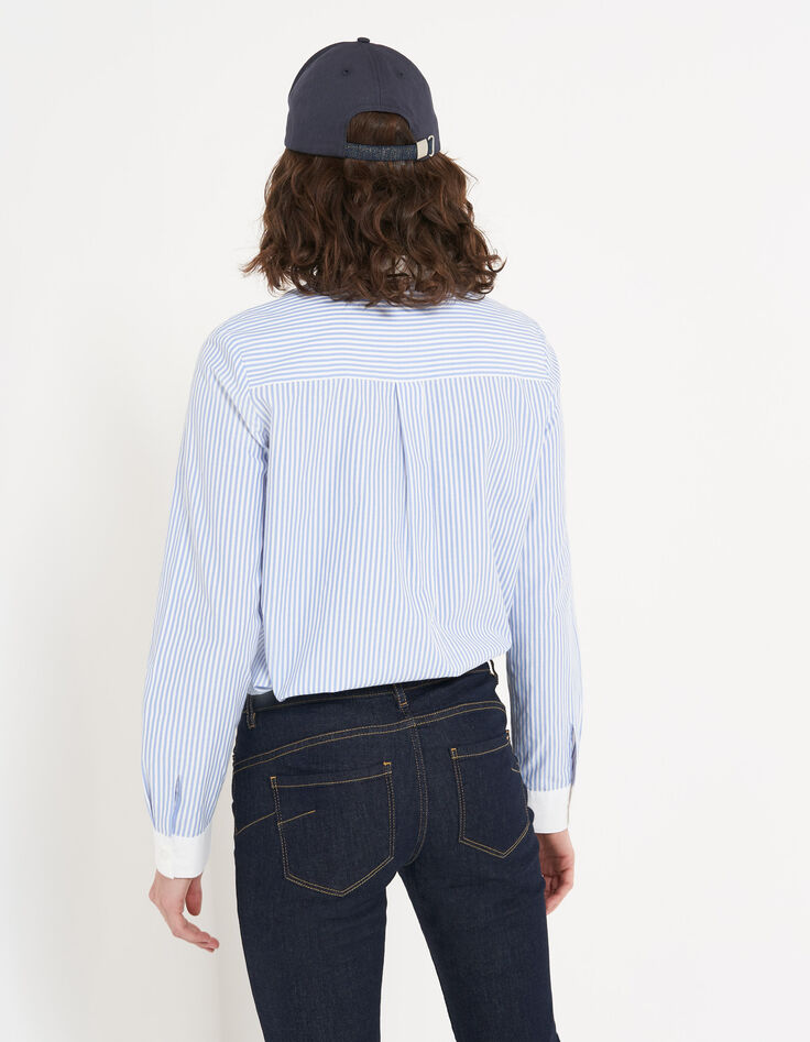 Gestreiftes Hemd, bestickter Kragen, in Light Blue I.Code-2