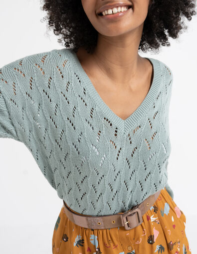 I.Code light green knit wrap sweater with openwork back - I.CODE