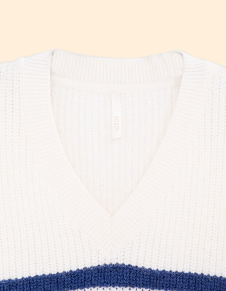 Pull blanc tricot ray&eacute; bleu I.Code-9
