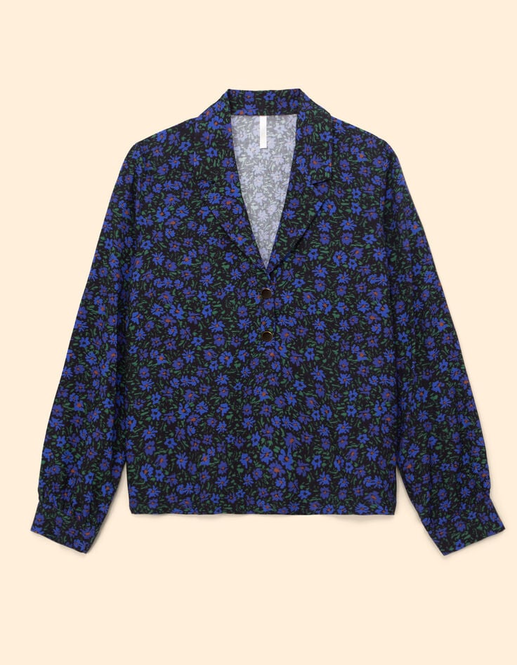 Schwarzes Top mit Winterblumenprint I.Code-4 Schwarzes Top mit Winterblumenprint I.Code-4