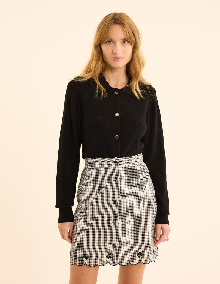 I.Code black knit polo collar cardigan-4