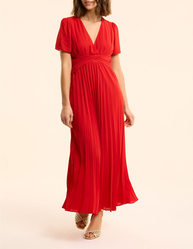 Vestido rojo plisado drapeado en cintura I.Code-2